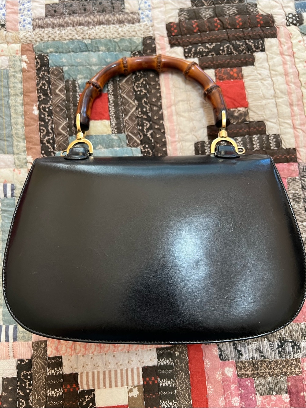 Gucci Black Leather Bamboo Top Handle - Picture 3 of 12